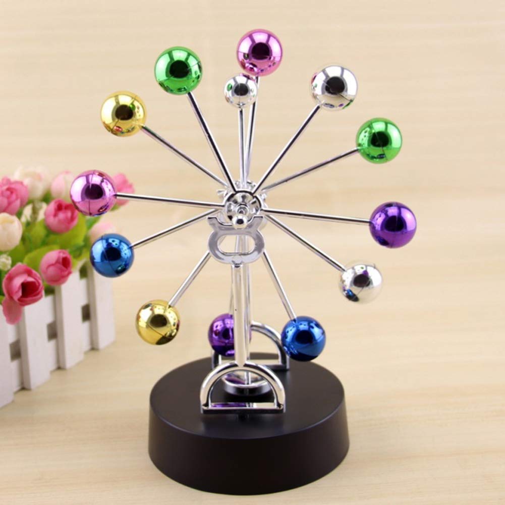 Electronic Perpetual Motion Ferris Wheel with Revolving Balance Balls - Kinetic Art Galaxy Planet Model - Rotating Desk Decor for Home & Office - Perfect for Meditation, Stress Relief and Science Education