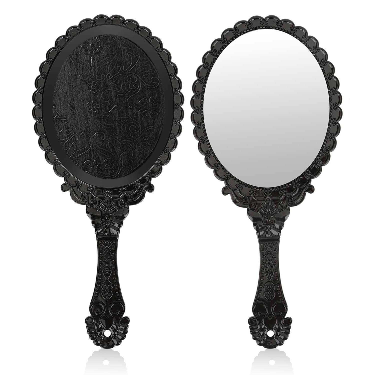 2Pcs Vintage Handheld Mirror - Small Decorative Makeup Mirror for Face, Travel & Vanity (Black) - Perfect for Home Decor, Bridal Makeup & Travel Essentials