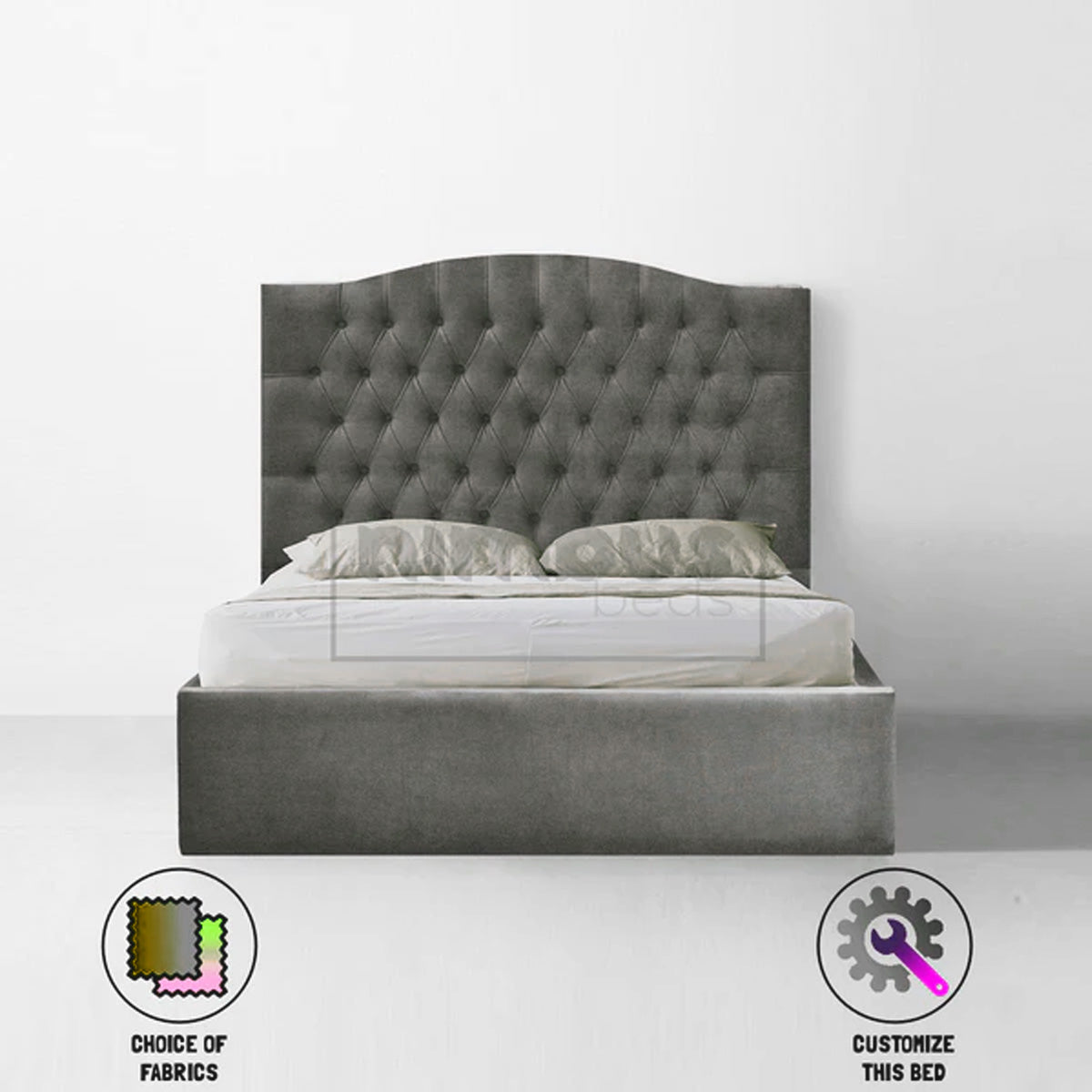 Chesterfield Curve Bed Frame - Queen Size Upholstered Platform Bed with Button Tufting & Wooden Slats - Elegant Bedroom Furniture for Modern & Classic Home Decor