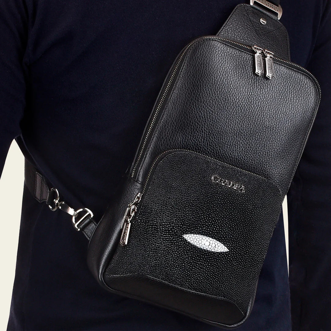 **Stylish Black Stingray Leather Crossbody Messenger Bag for Men - BO462MA by Cuadra Fashion - Perfect for Work, Travel & Everyday Use**