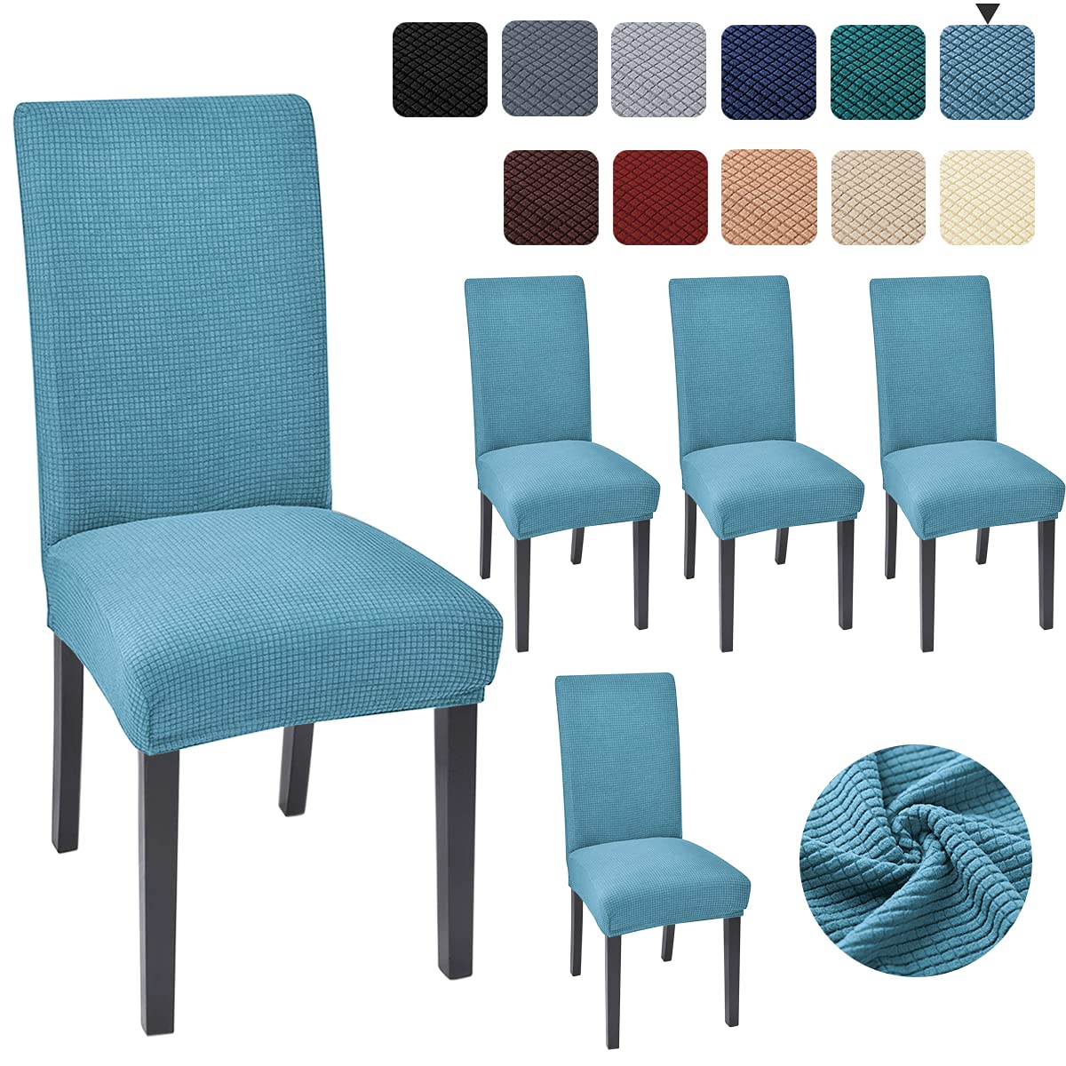 4-Pack Dark Cyan Dining Chair Covers - Stretchable Slipcovers for Parsons & Kitchen Chairs - Spill & Stain Resistant Fabric - Perfect for Dining Room, Kitchen, and Office Use