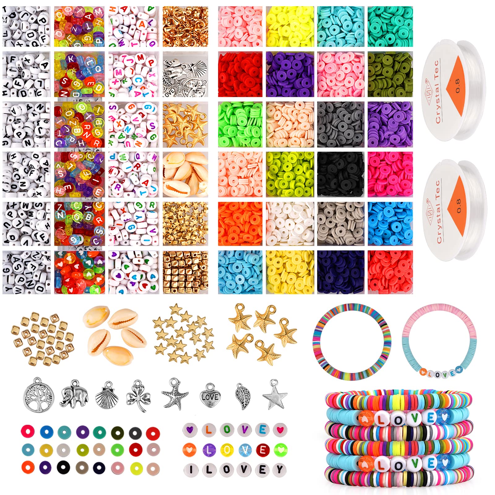 6000pcs 24 Colors 6mm Polymer Clay Beads Kit with Letter Beads & Charms - DIY Jewelry Making Supplies for Necklace, Earrings, Bracelets - Perfect for Crafts, Gifts, and Party Activities
