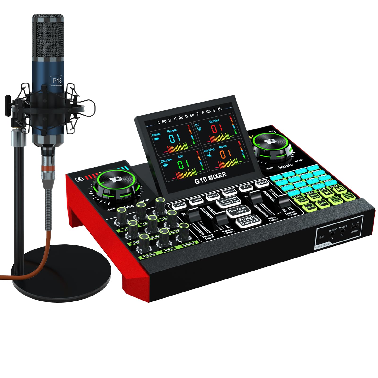 Professional Podcast Equipment Bundle - P18 Condenser Microphone & G10 Audio Interface with Live Sound Card, Voice Changer & Mixer for PC Recording, Gaming, Live Streaming (G10-P18) | Perfect for Home Studios, Twitch Streamers & YouTube Content Creators