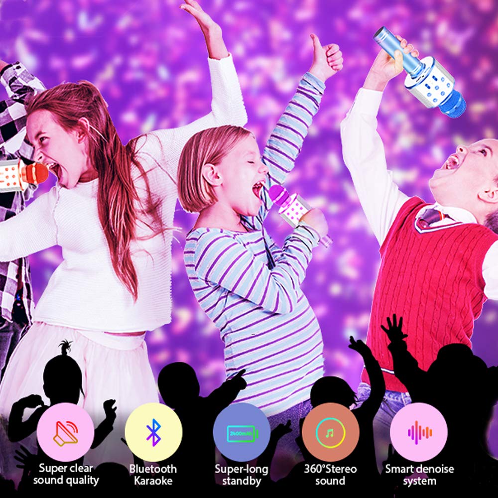 Bluetooth Karaoke Microphone for Kids - Wireless Portable Singing Mic with Echo Function, Built-in Speaker, Compatible with Android/iOS Smartphones (Purple) - Perfect for Home Parties, Birthday Gifts & Singing Practice