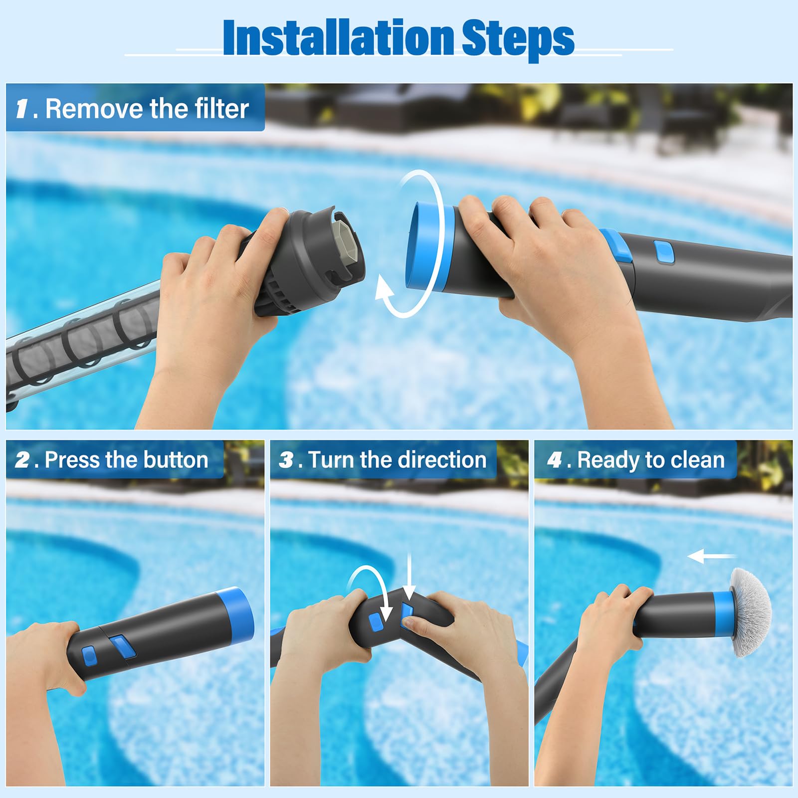 Efurden Rechargeable Pool Vacuum Cleaner - Cordless Handheld Pool Cleaner with Round Brush for Waterline Cleaning, Ideal for Spas, Hot Tubs & Above Ground Pools - Removes Sand, Leaves & Debris - Perfect for Quick Pool Maintenance & Backyard Cleaning