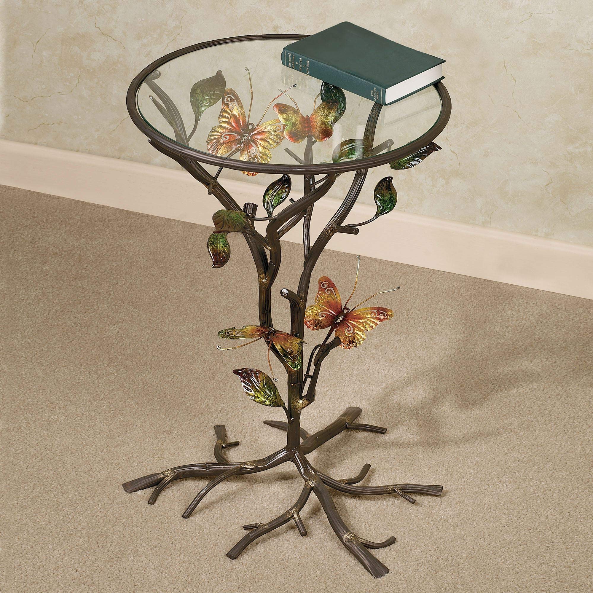 Touch of Class Flight of The Butterfly Round Accent Table - Bronze Finish Side Table for Living Room, Bedroom, Office - Perfect as End Table, Nightstand or Entryway Decor - Elegant Home & Office Furniture for Small Spaces