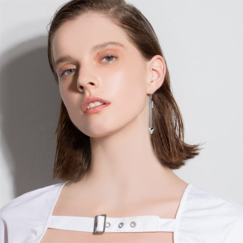 Vintage Gothic Bow & Arrow Hook Earrings - Punk Style Silver Dangle Drop Earrings for Women & Men | Unique Retro Statement Jewelry Gift for Halloween, Cosplay & Gothic Fashion