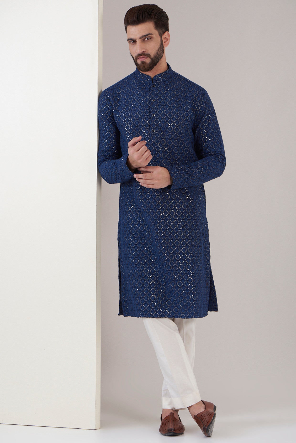 Elegant Navy Blue Sequins Embroidered Kurta for Women - Perfect for Festivals, Weddings & Special Occasions
