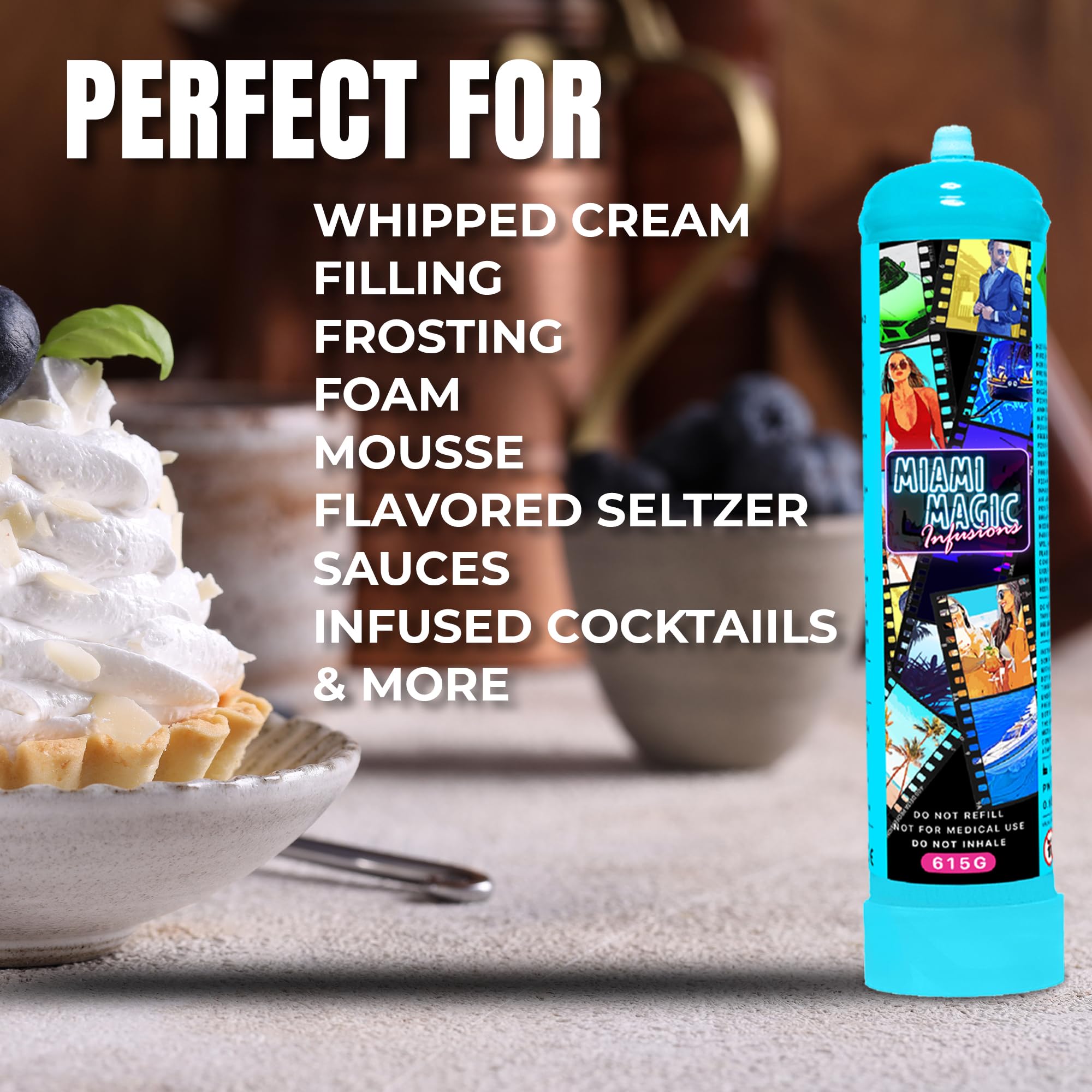 Premium Miami Magic Whipped Cream Chargers - 9g, 600pk (100 x 6 Boxes) | Food-Grade N2O for Professional Desserts, Coffee Toppings & Cocktail Garnishes | Compatible with All Standard Whippers & Cream Dispensers | Perfect for Bakeries, Cafes & Home Chefs