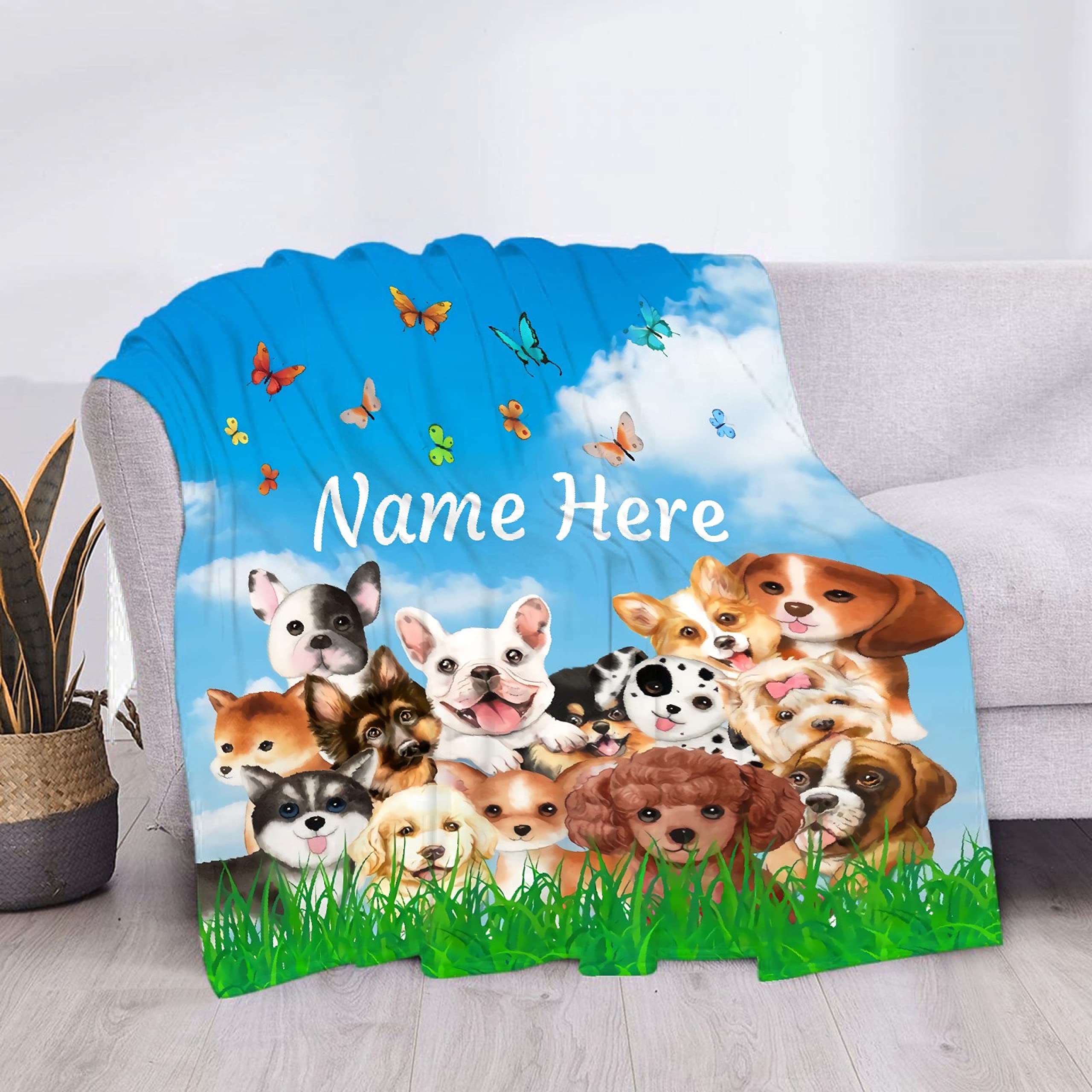 Custom Personalized Dog Blanket with Name - Soft Fleece Pet Blanket Featuring Paw & Bone Design - Perfect Gift for Dog Lovers, Mom, Dad & Women - Cozy Throw for Bed, Sofa, Couch & Travel - XL Size for Family & Pets