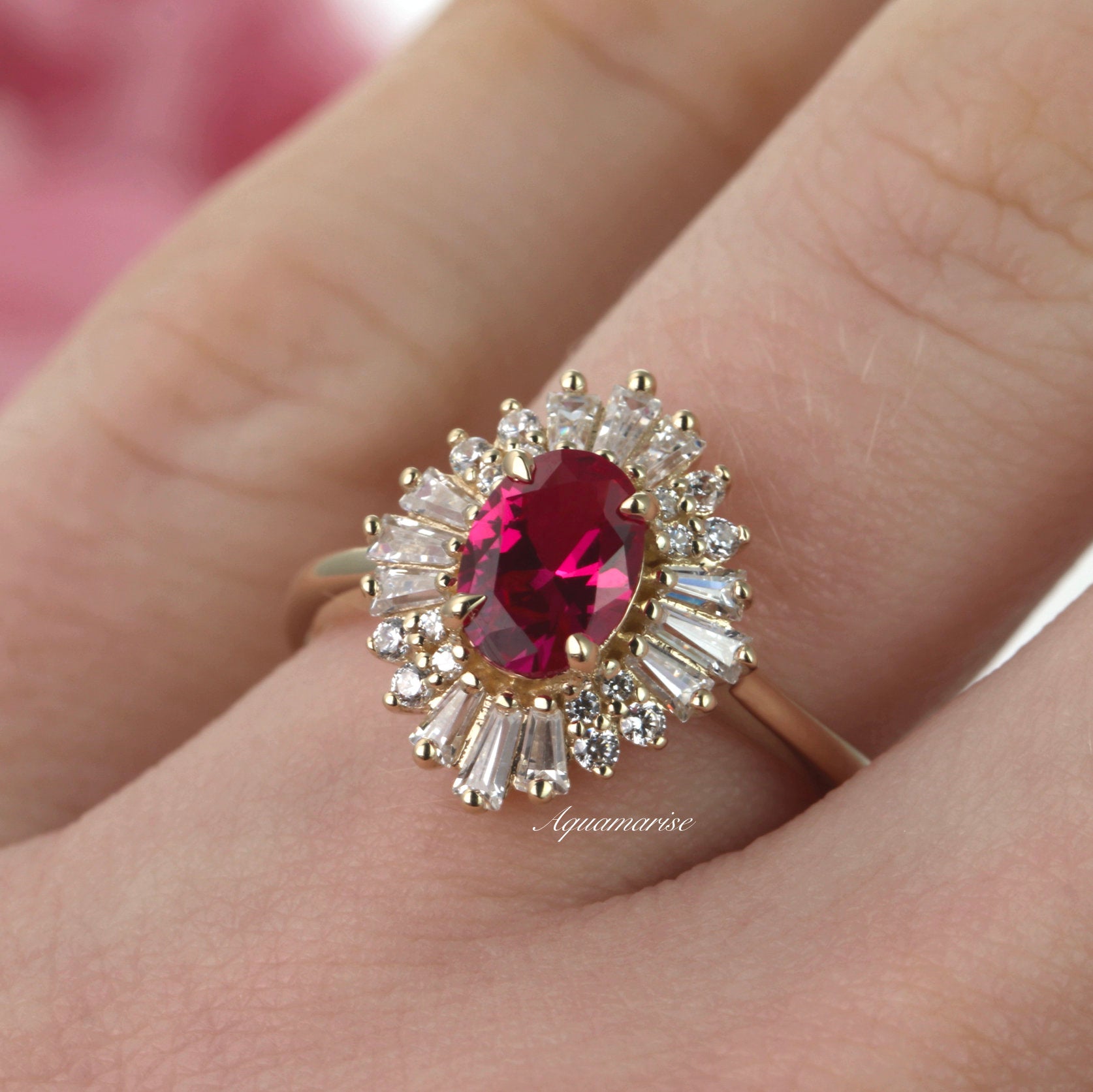 14K Solid Yellow Gold Victoria Natural Ruby Engagement Ring - Perfect for Proposals, Anniversaries & Romantic Gifts