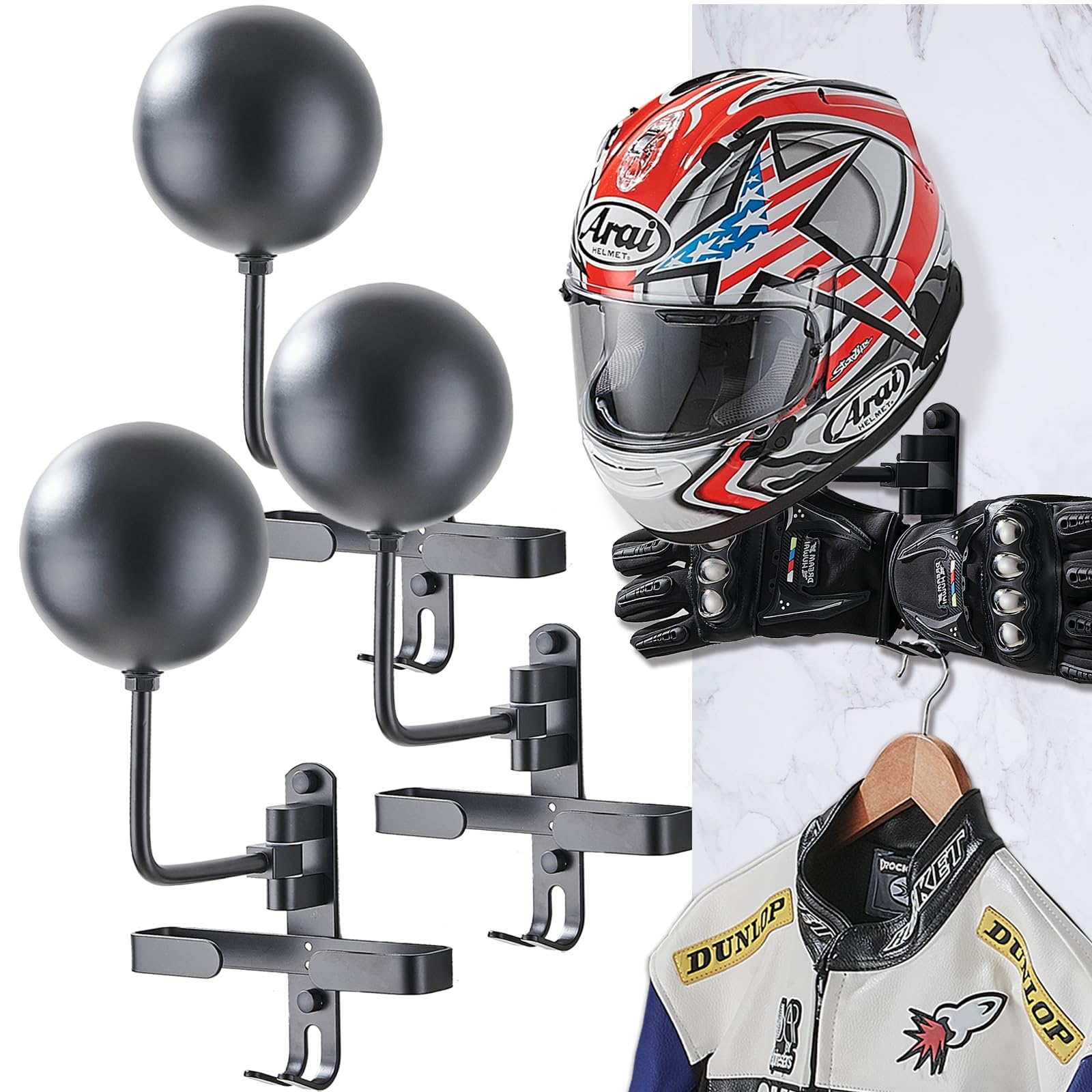 **Motorcycle Helmet Rack Wall Mount with Hooks - Durable Helmet Holder Stand for Motorcycle Accessories & Gear Storage - Perfect for Garage, Shed, or Entryway Organization**