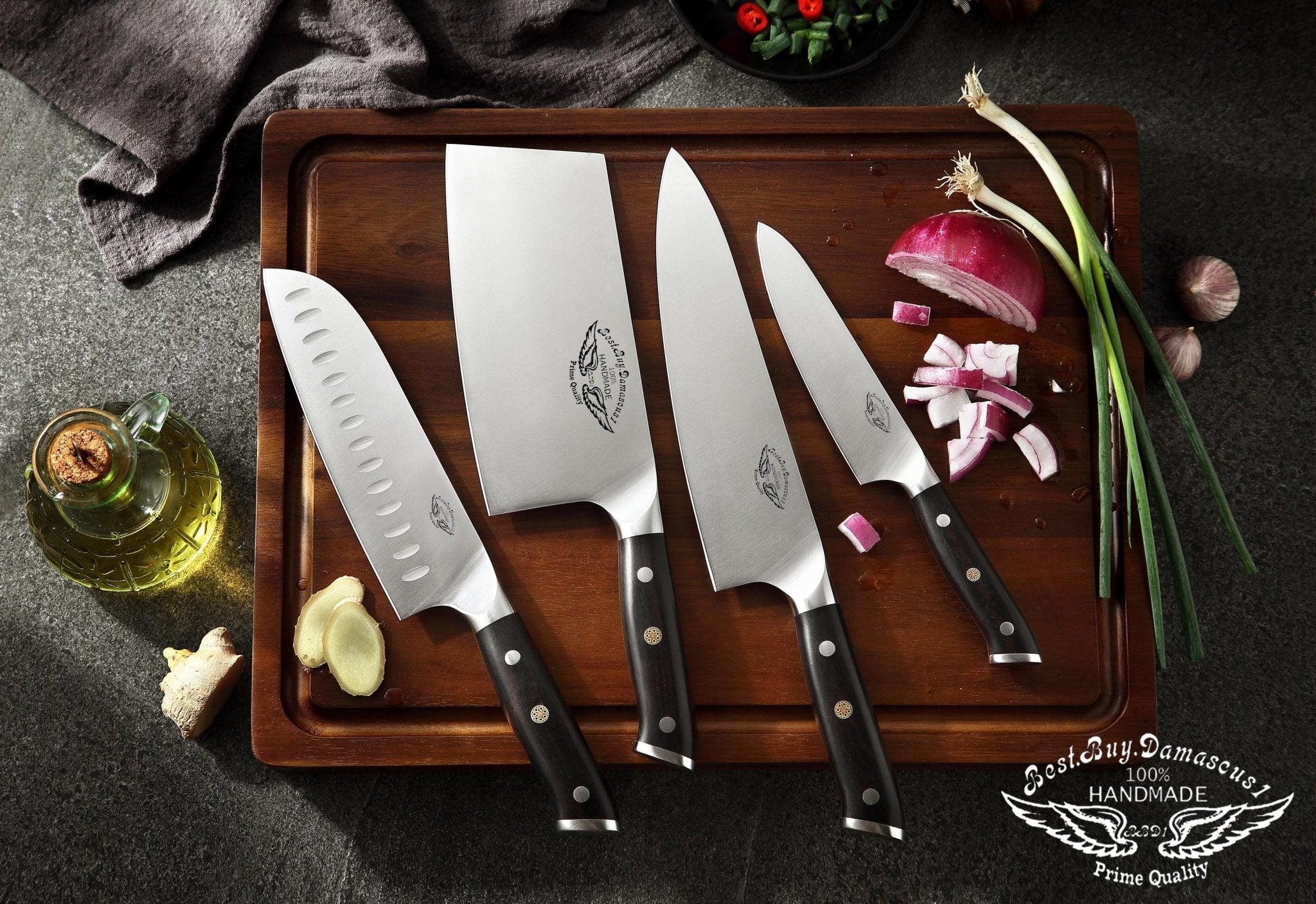 5-Piece German 1.4116 High Carbon Stainless Steel Kitchen Knife Set with Wooden Block - Professional Chef Knives for Cooking, Slicing & Food Prep