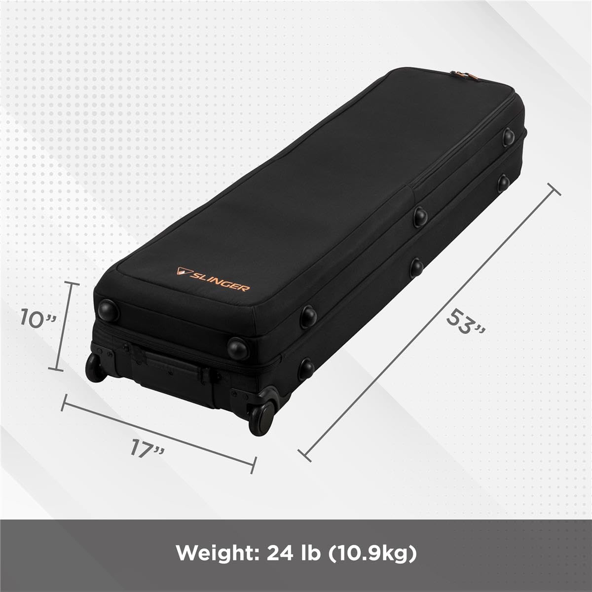 Slinger L6 BigBag Light Stand Rolling Case for Three C-Stands – Black Carrying Case with Bright Orange Interior, Adjustable Dividers, Roller-Bearing Wheels & Fabric Straps – Perfect for Studio, Photography, and On-Location Video Shoots