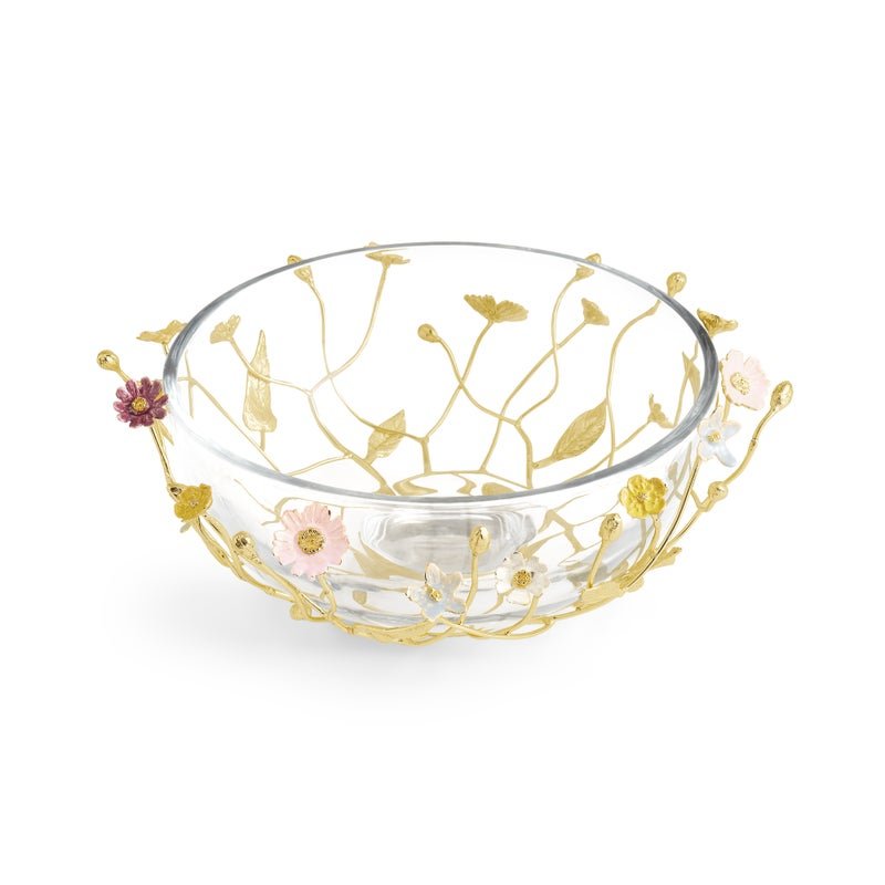 Wildflowers Large Glass Bowl - Elegant Decorative Centerpiece for Dining Table, Home Decor, and Wedding Decorations