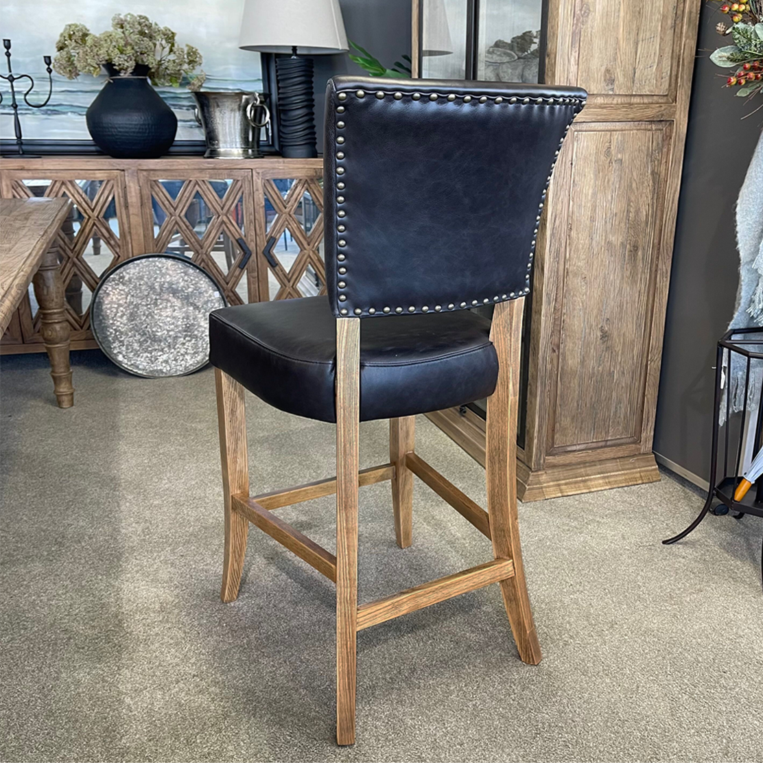 Brixham Leather Barstool - Vintage Aged Leather Bar Stool for Kitchen Island, Home Bar & Dining Room - Rustic Industrial Home Decor