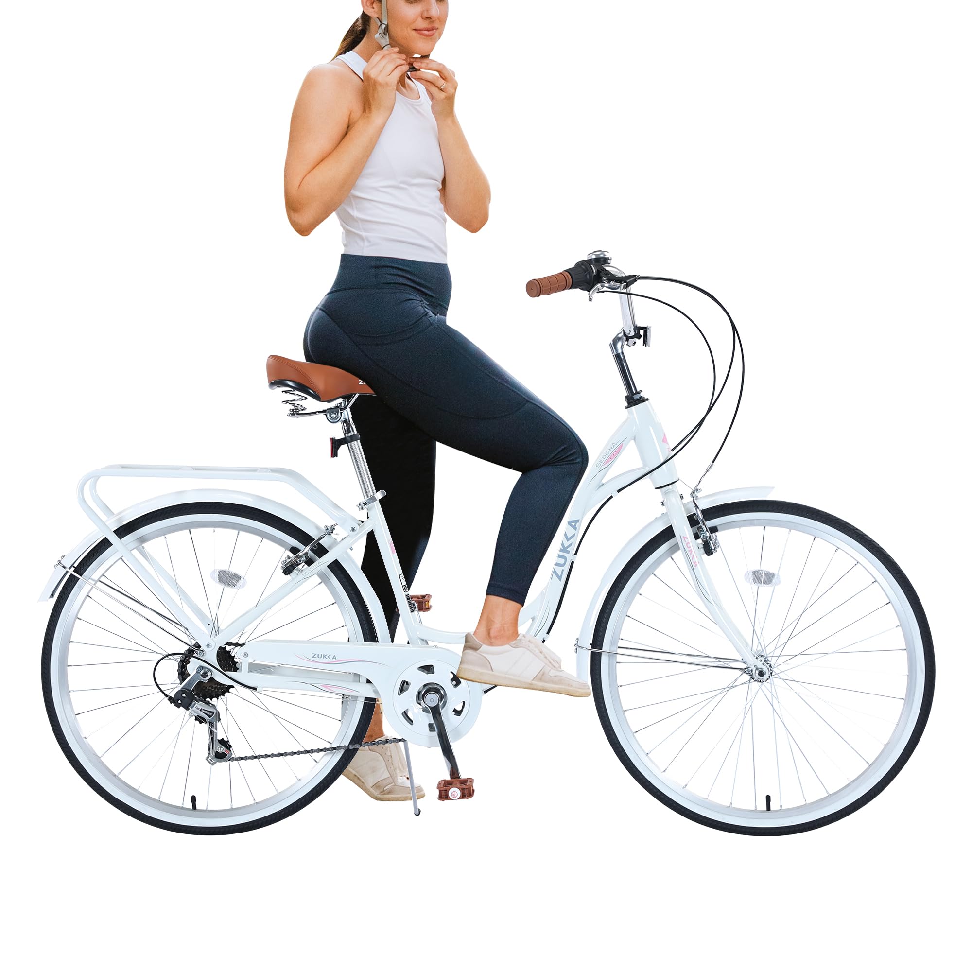 26 Inch Women's Beach Cruiser Bike - 7 Speed Commuter Bicycle with Lightweight High Carbon Steel Frame, Alloy Wheels, Platform Pedals & Comfortable Padded Seat | Perfect for Coastal Rides, City Commuting & Leisure Cycling