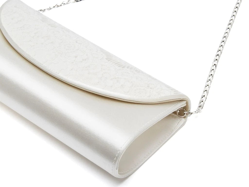 Ivory Satin & Lace Wedding Purse for Bride - Elegant Bridal Clutch Bag with Rhinestone Details | Perfect for Wedding Ceremony, Reception & Bridal Shower