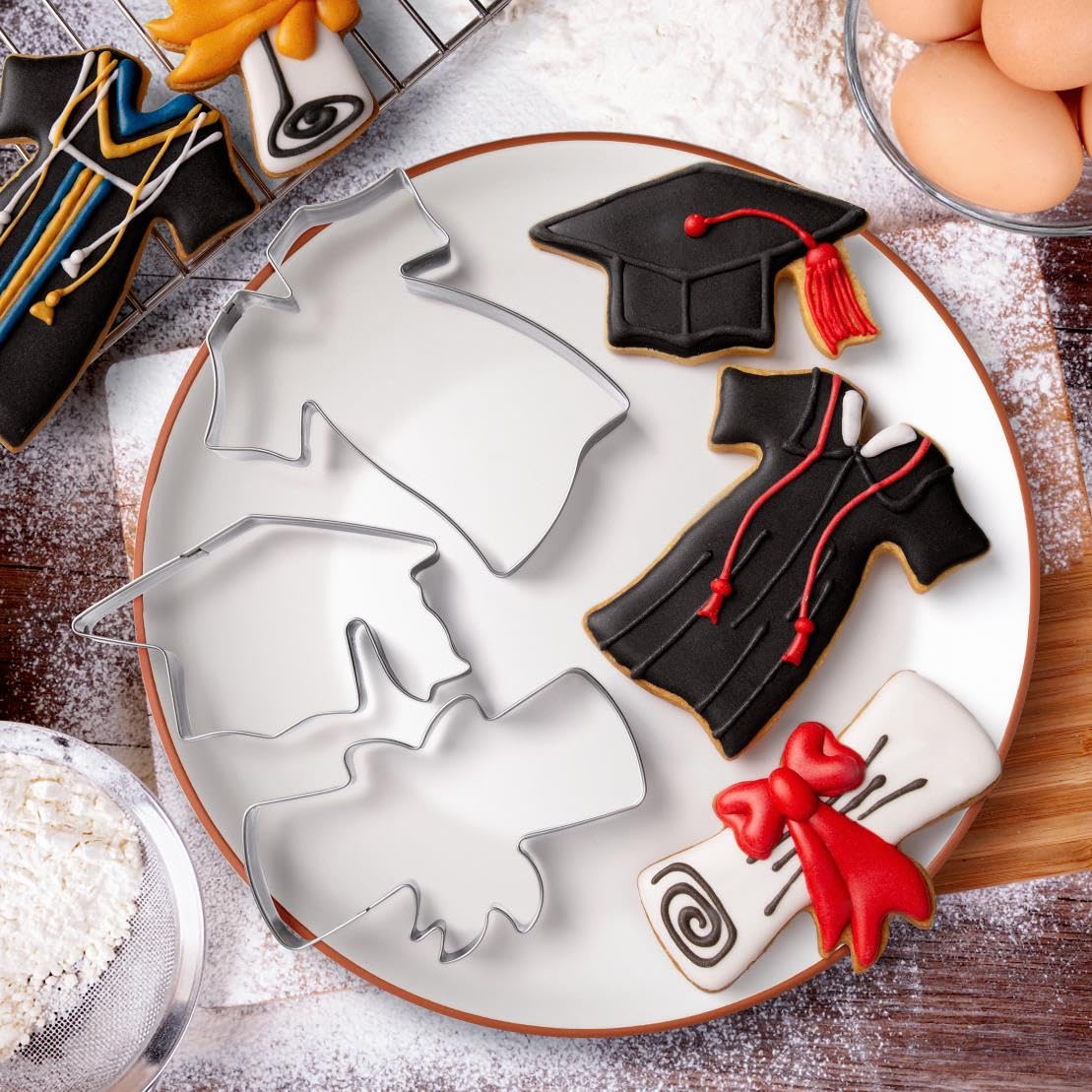 3-Piece Graduation Cookie Cutters Set - Stainless Steel Cap, Diploma & Gown Cutters for Baking | Perfect for Graduation Party Decorations, School Celebrations & DIY Cookie Gifts