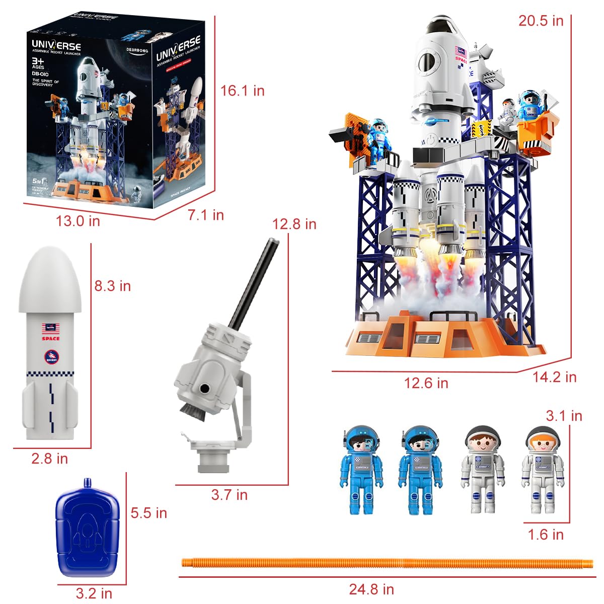 2-in-1 Rocket Launcher & Space Shuttle STEM Building Toy for Kids Ages 3-12 | Educational Aerospace Model with Mini Projector | Perfect Gift for Boys & Girls | Space Exploration Pretend Play & STEM Learning Activity
