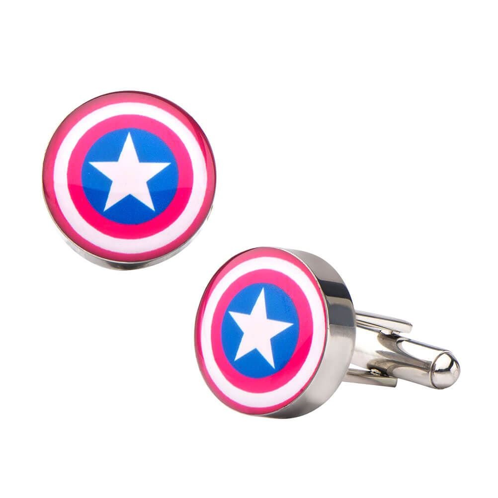 Marvel Captain America Shield Logo Stainless Steel Cufflinks for Men - Elegant Dress Accessories for Weddings, Business & Formal Events