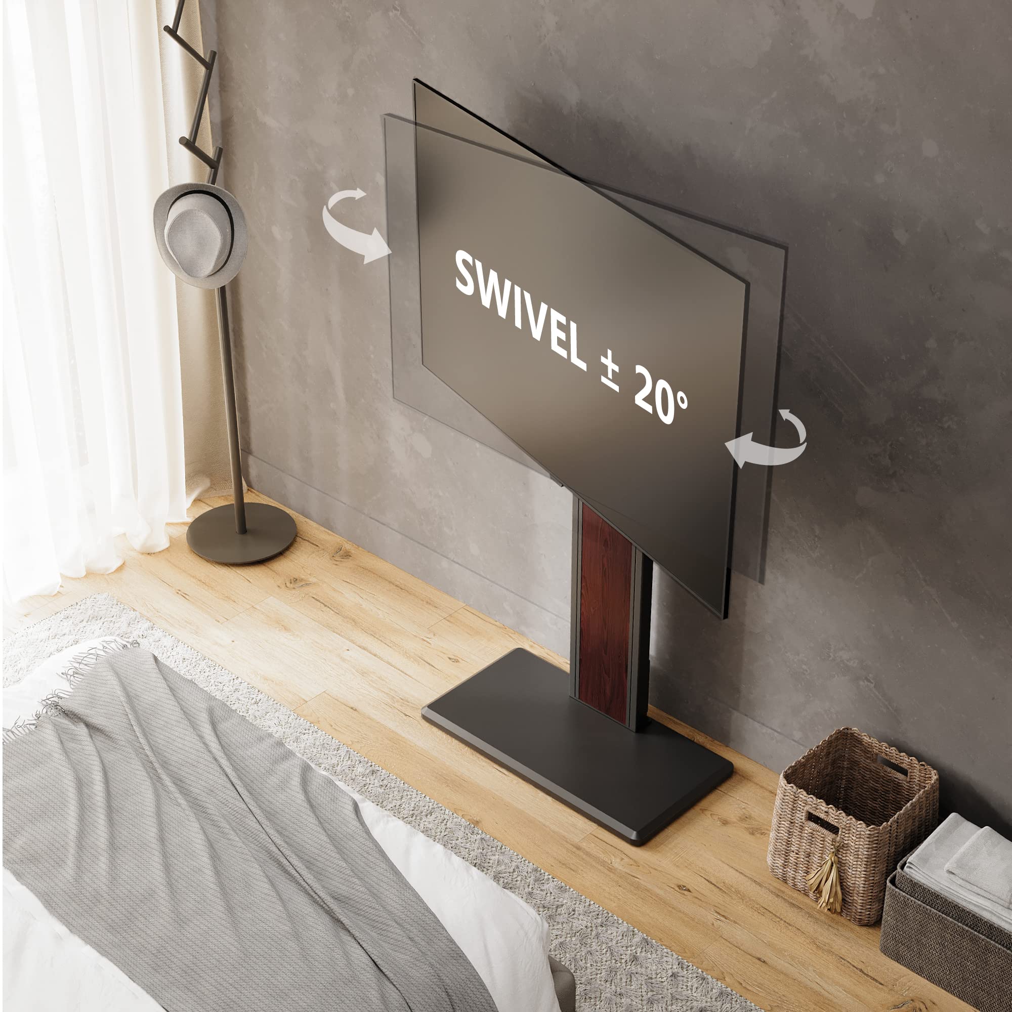 FITUEYES Adjustable Floor TV Stand for 32-75 Inch Flat Screen TVs - Solid Wood Base, Height Adjustable Mount Bracket (Max VESA 600x400mm, Supports 88 lbs) - Perfect for Living Room, Bedroom & Home Theater Setup