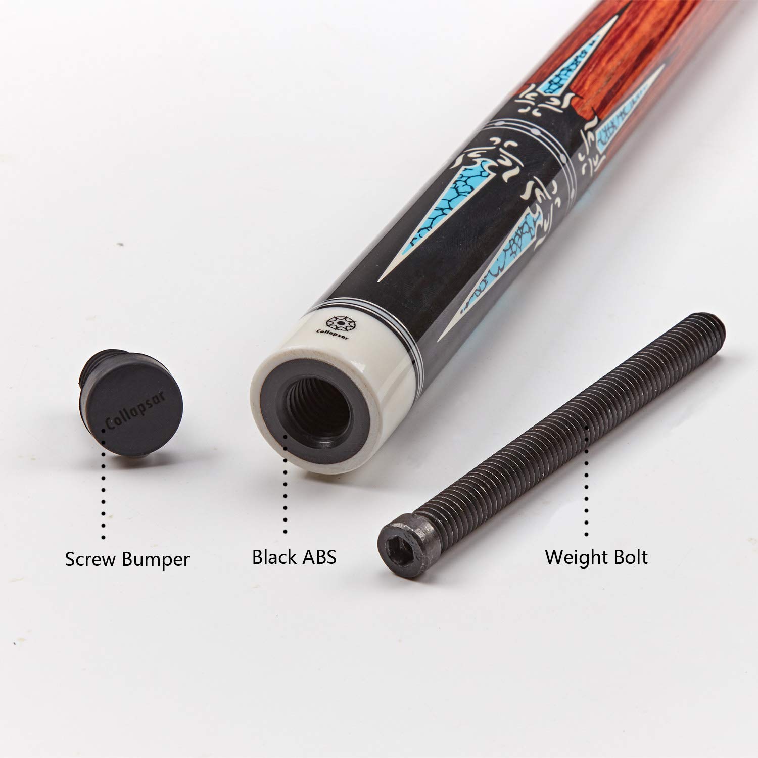 **Collapsar CXT 58-Inch Professional Pool Cue Stick - Black with Cream Points & Turquoise, Wrapless Handle | Includes Soft Case | Perfect for Billiards, Pool Halls & Home Game Rooms**