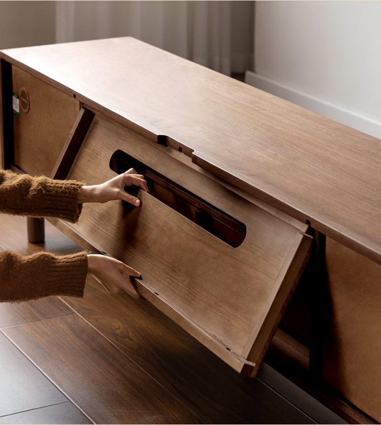 Premium Black Walnut & Ash Solid Wood TV Stand - Modern Entertainment Center for Living Room, Bedroom & Home Theater