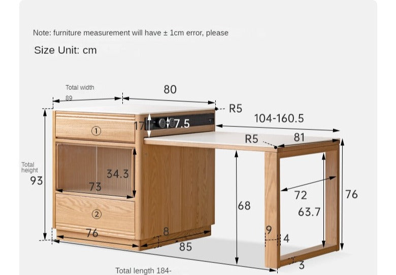 Solid Oak Wood Kitchen Island with Extendable Table and Retractable Cutting Board - Perfect for Small Kitchens, Dining, and Food Prep