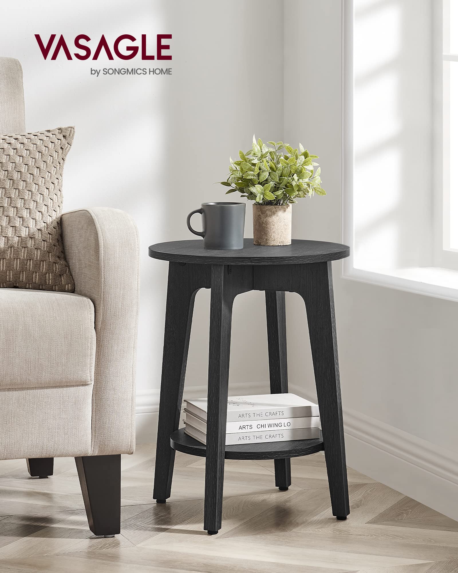 VASAGLE Small Round Side Table with Lower Shelf - Compact Nightstand for Bedroom, Living Room, Office - Space-Saving End Table in Charcoal Gray | Perfect for Small Spaces, Apartments & Dorm Rooms
