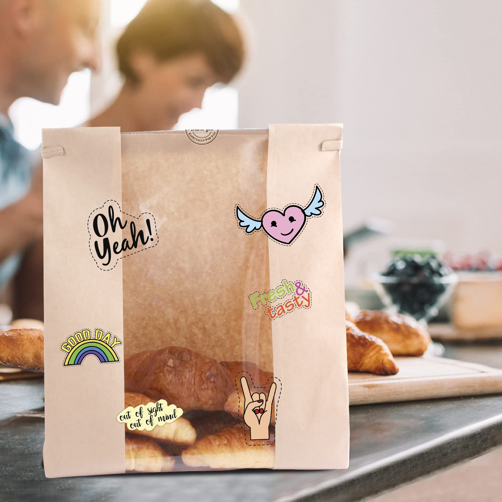 50-Pack Brown Bakery Bags with Window - 13.8 x 9.4 Inch Large Paper Bread Bags with Tin Tie Closure for Homemade Bread, Cookies, Coffee & Treats | Perfect for Bakeries, Cafés & Home Baking Gifts