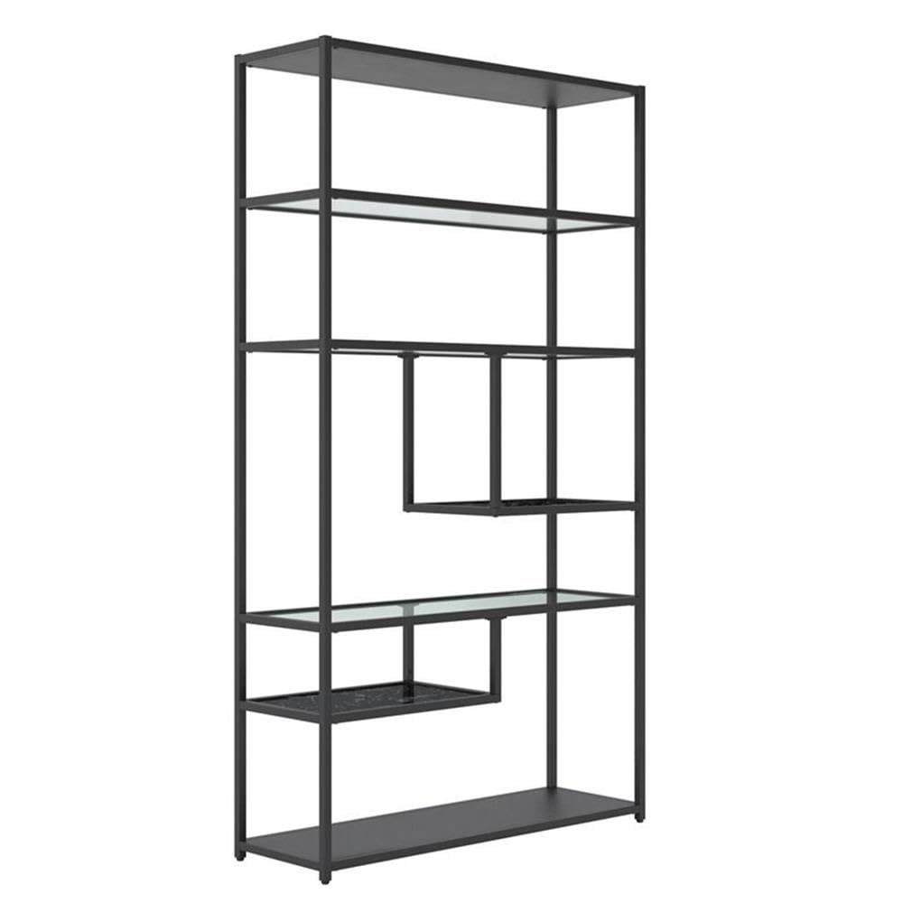 Allora Black Marble Finish Bookcase Shelf - Modern Etagere Display Shelf for Living Room, Bedroom & Office Storage