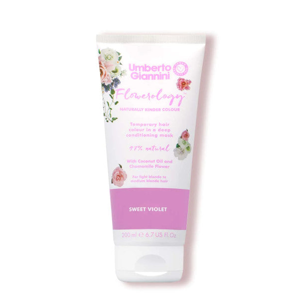 Umberto Giannini Flowerology Sweet Violet Color Mask 200ml - Hydrating Hair Treatment for Dry, Damaged Hair - Perfect for Salon-Quality At-Home Hair Care