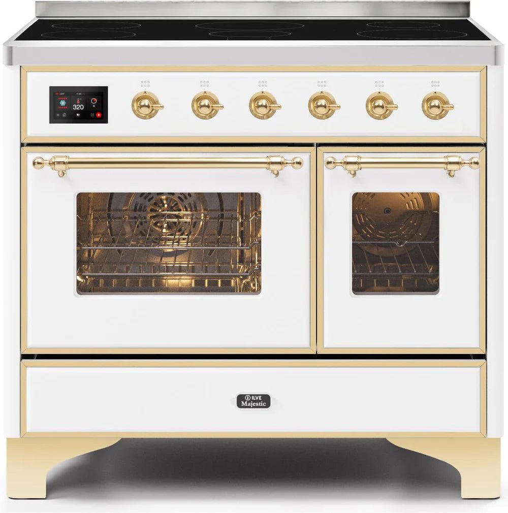 ILVE Majestic II 40-Inch Electric Freestanding Range with Brass Trim - White (UMDI10NS3WHG) | Professional Kitchen Appliance for Home Chefs & Cooking Enthusiasts | Perfect for Modern Kitchens & Gourmet Cooking