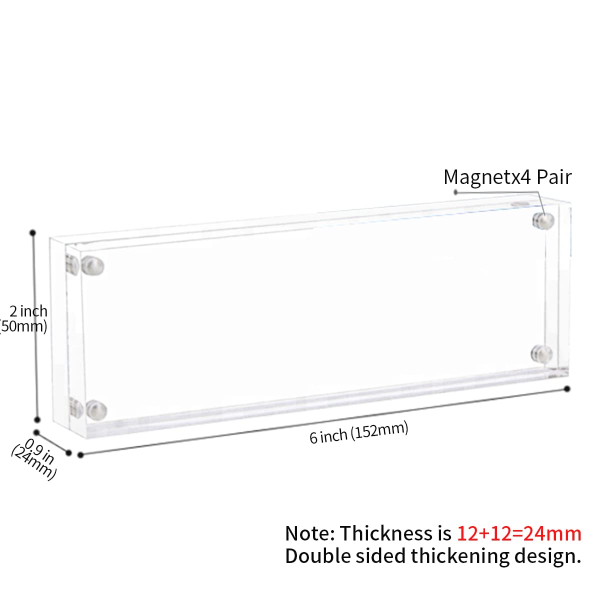 2x6 Acrylic Picture Frames - Clear Double-Sided Display for Tickets, Postcards & Photos - 12+12mm Thick Tabletop Magnetic Frames - Perfect for Family Memories, Office Decor & Gift Displays