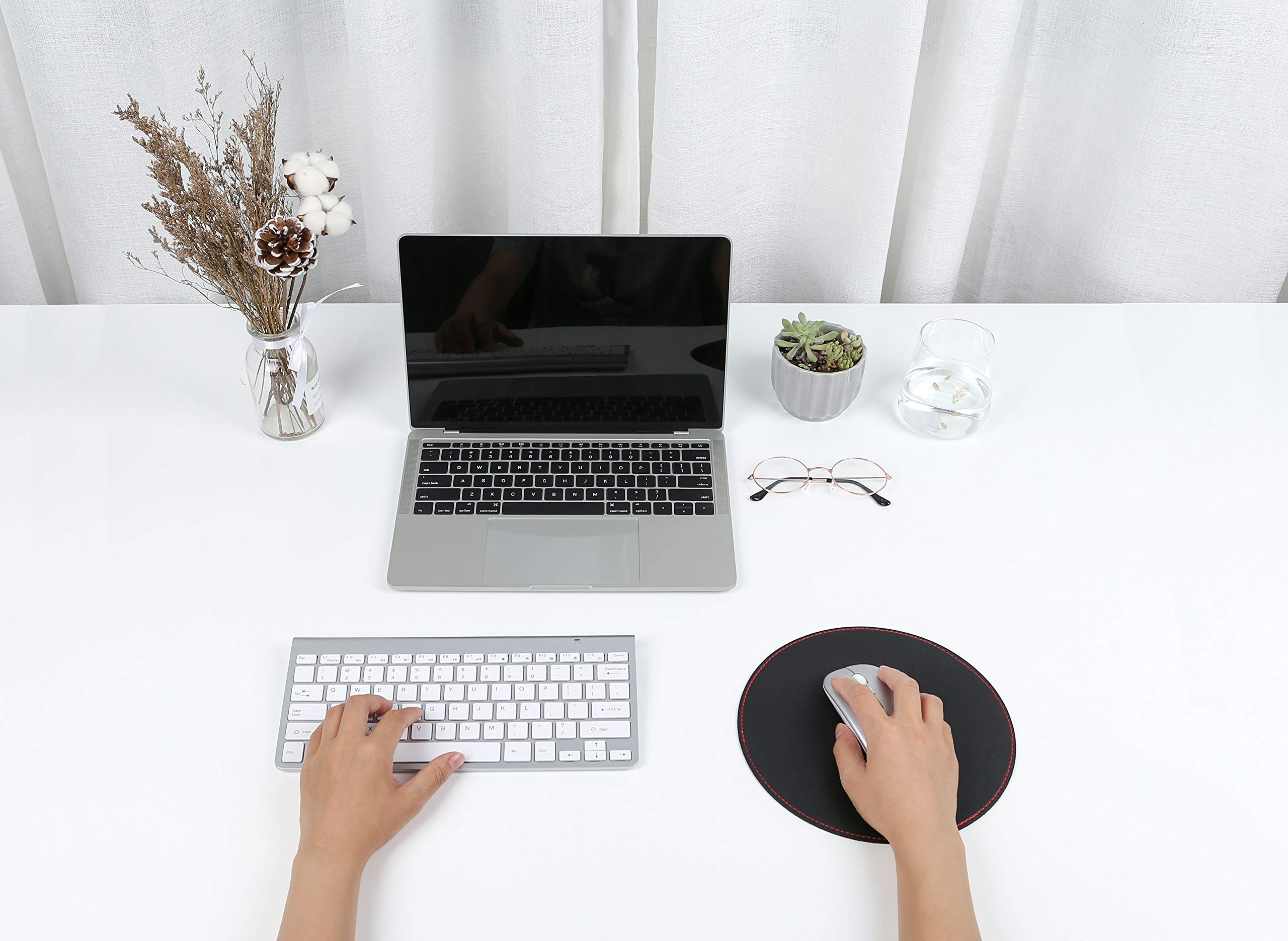 YSAGi 2 Pack Ultra Thin Waterproof PVC Leather Mouse Pad with Stitched Edges - Non-Slip Computer & Laptop Mousepad for Office, Home, Gaming & Work (8.66 Inch, Black) - Perfect for Desk Setup, Productivity & Ergonomic Comfort