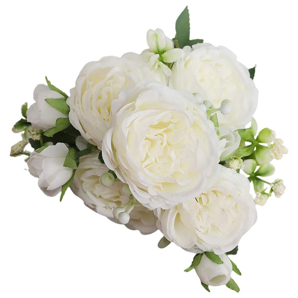 ABOOFAN 1pc White Artificial Silk Rose Bouquet - Realistic Fake Roses for Wedding, Banquet & Photo Props - Perfect for Romantic Decor, Home Centerpieces and Special Occasions