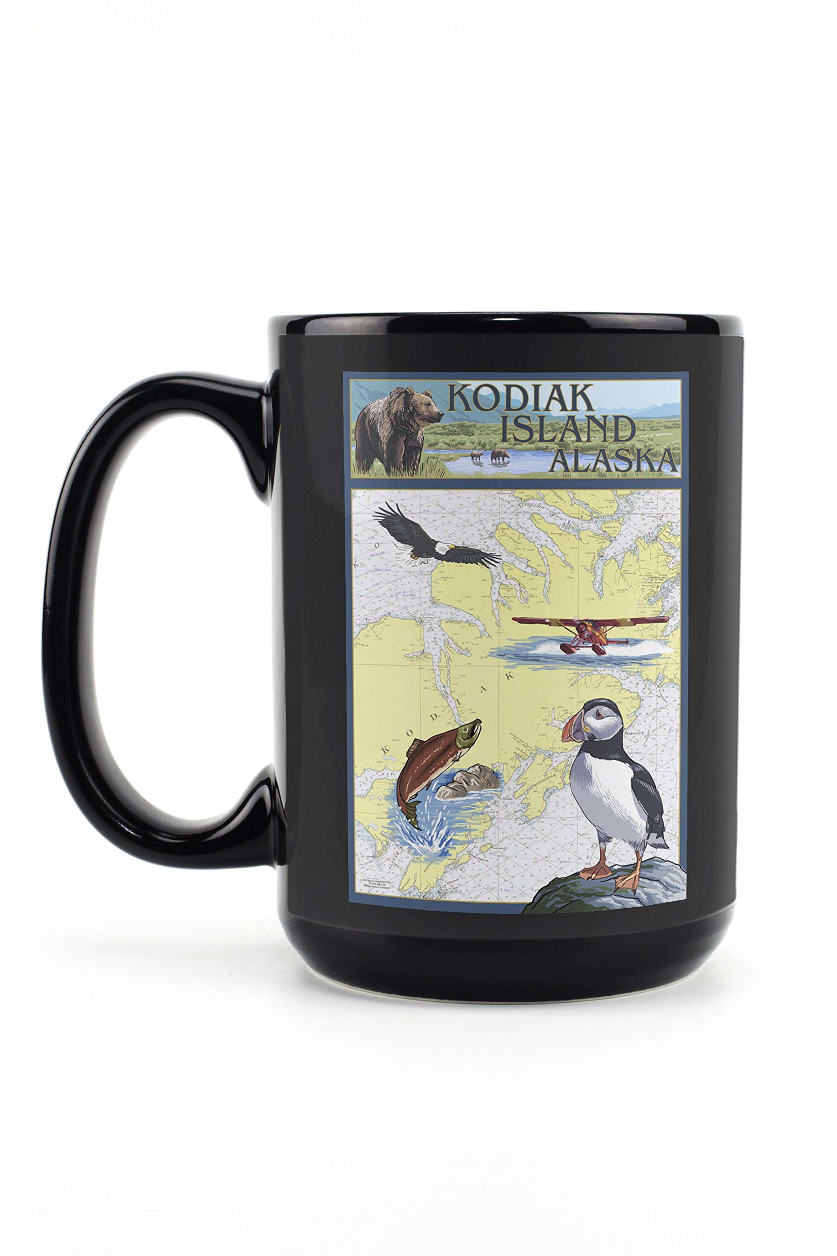 Lantern Press Kodiak Island Alaska Nautical Chart Mug - 15oz Black Ceramic Coffee & Tea Cup - Dishwasher & Microwave Safe - Perfect for Home, Office & Camping Gifts