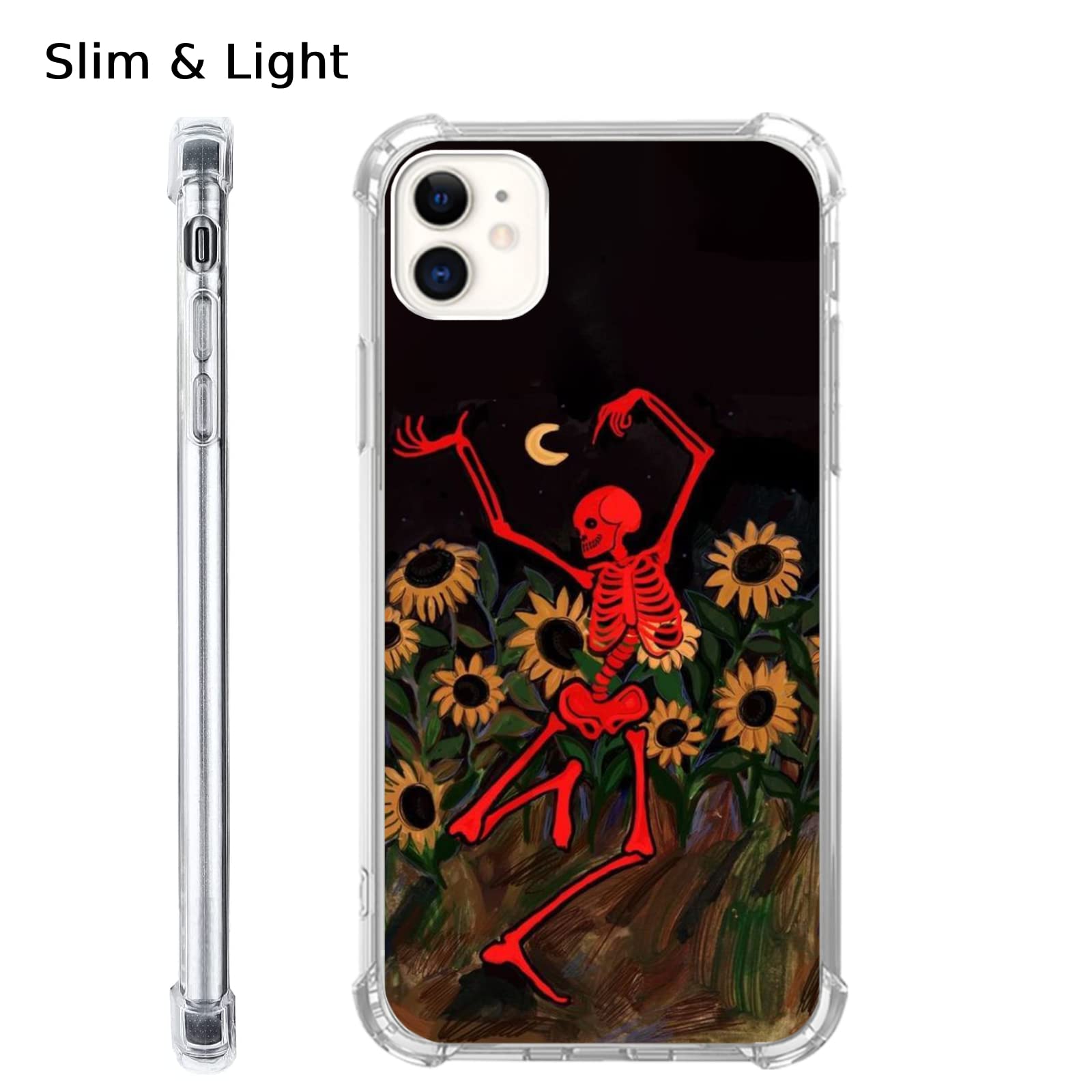 Dancing Skull Sunflowers Moon Pattern iPhone 11 Case - Trendy TPU Bumper Phone Cover for Men & Women | Perfect for Parties, Halloween & Gothic Fashion