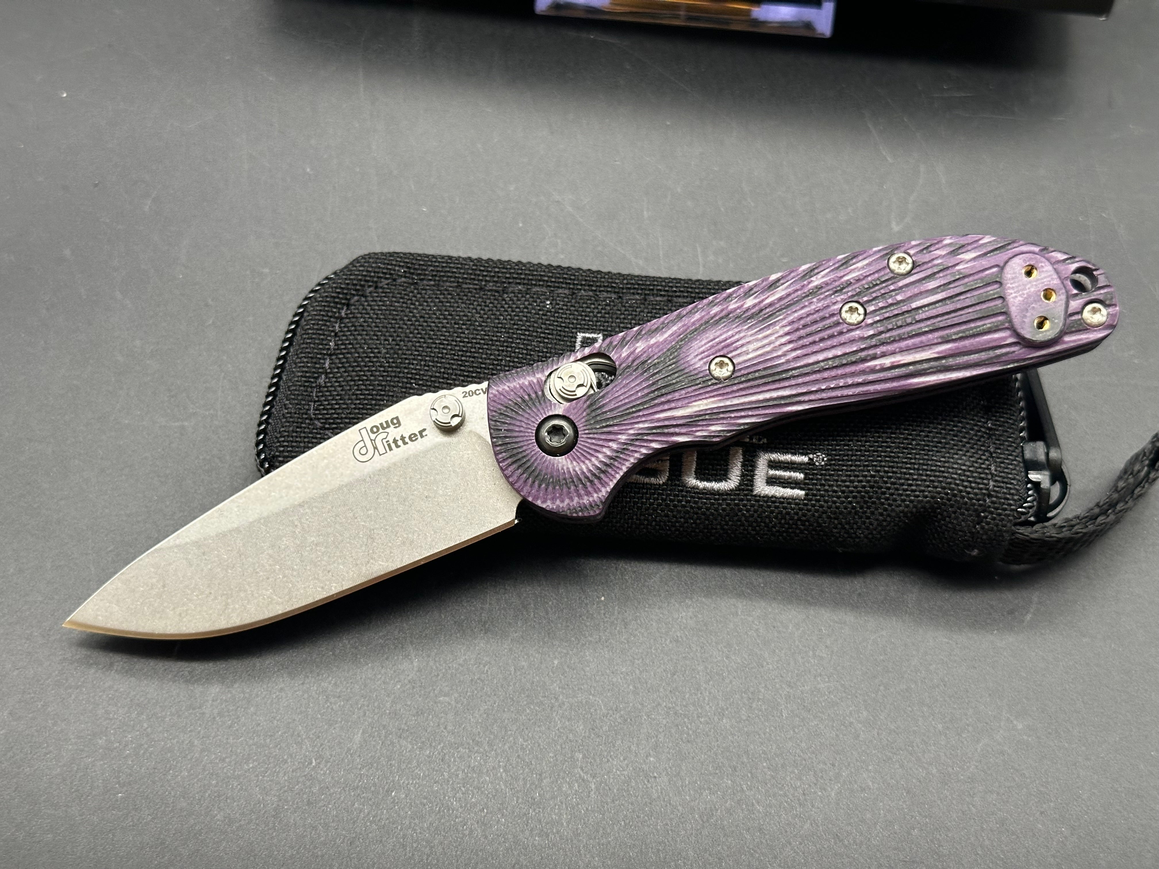 Hogue Doug Ritter Mini RSK MK1 G2 Knife - Exclusive Mascus Purple G10 Handle & Stonewashed Blade - Perfect for EDC, Outdoor Adventures, and Tactical Use
