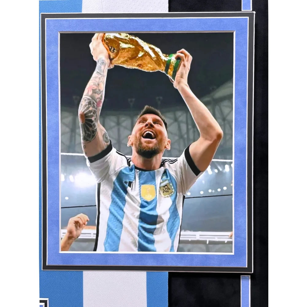 Lionel Messi Autographed Argentina 2022 World Cup Jersey - Framed with BAS Certificate - Perfect for Sports Memorabilia Collectors & Football Fans Display