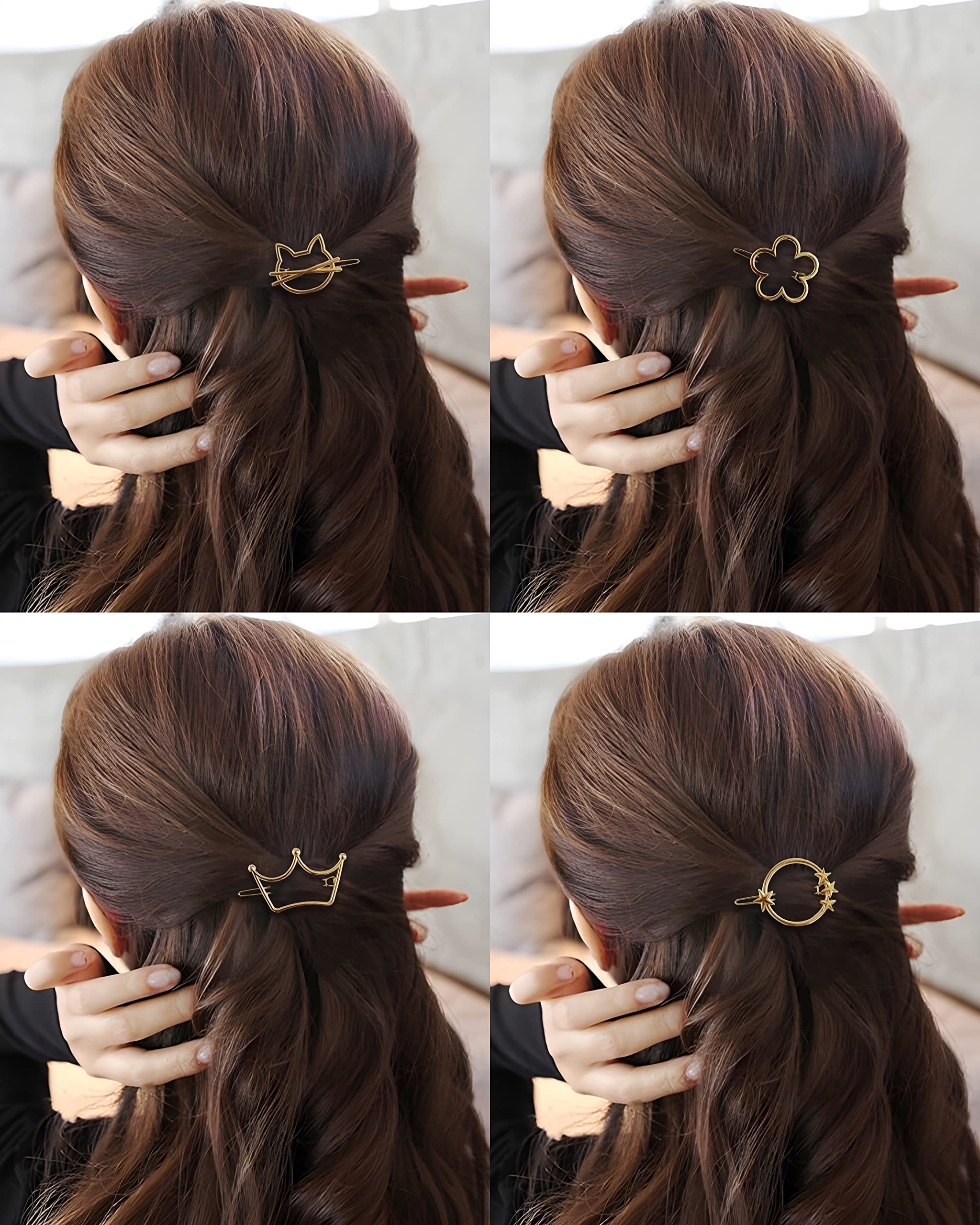Sonpal Fashionable Gold Hair Clips for Women & Girls - 4 Pack Hair Pins Set with Unique Shapes - Perfect for Parties, Weddings & Everyday Styling