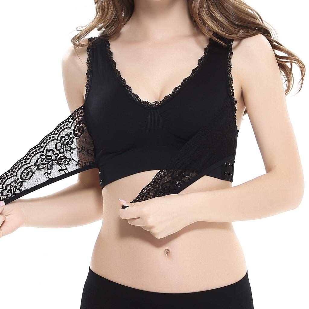 Mikilon Women's Seamless Lace V-Neck Sports Bra - Cross Front Design for Yoga, Workout & Lounge Wear - Comfortable Activewear for Gym, Running & Daily Use - Black
