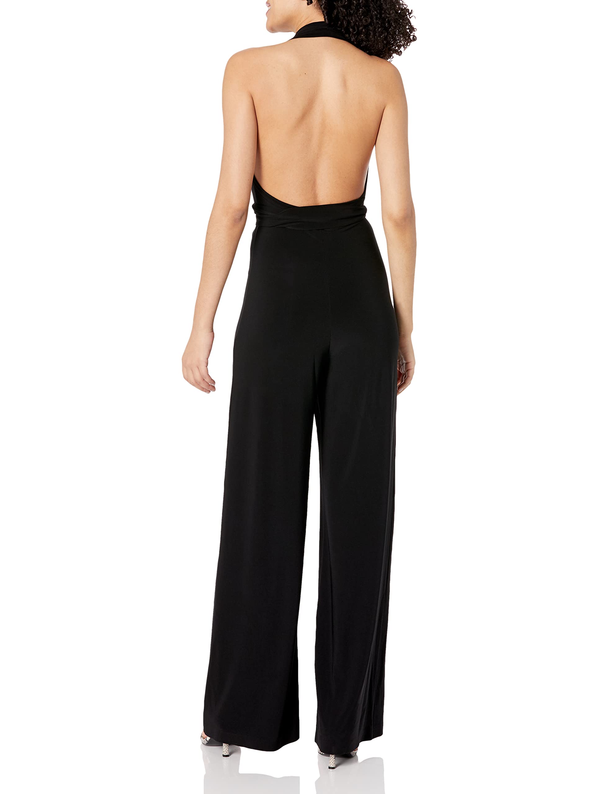 Norma Kamali Women's Halter Wrap Straight Leg Jumpsuit - Elegant One-Piece Romper for Casual Wear, Night Out & Summer Vacation | Plus Size Options Available