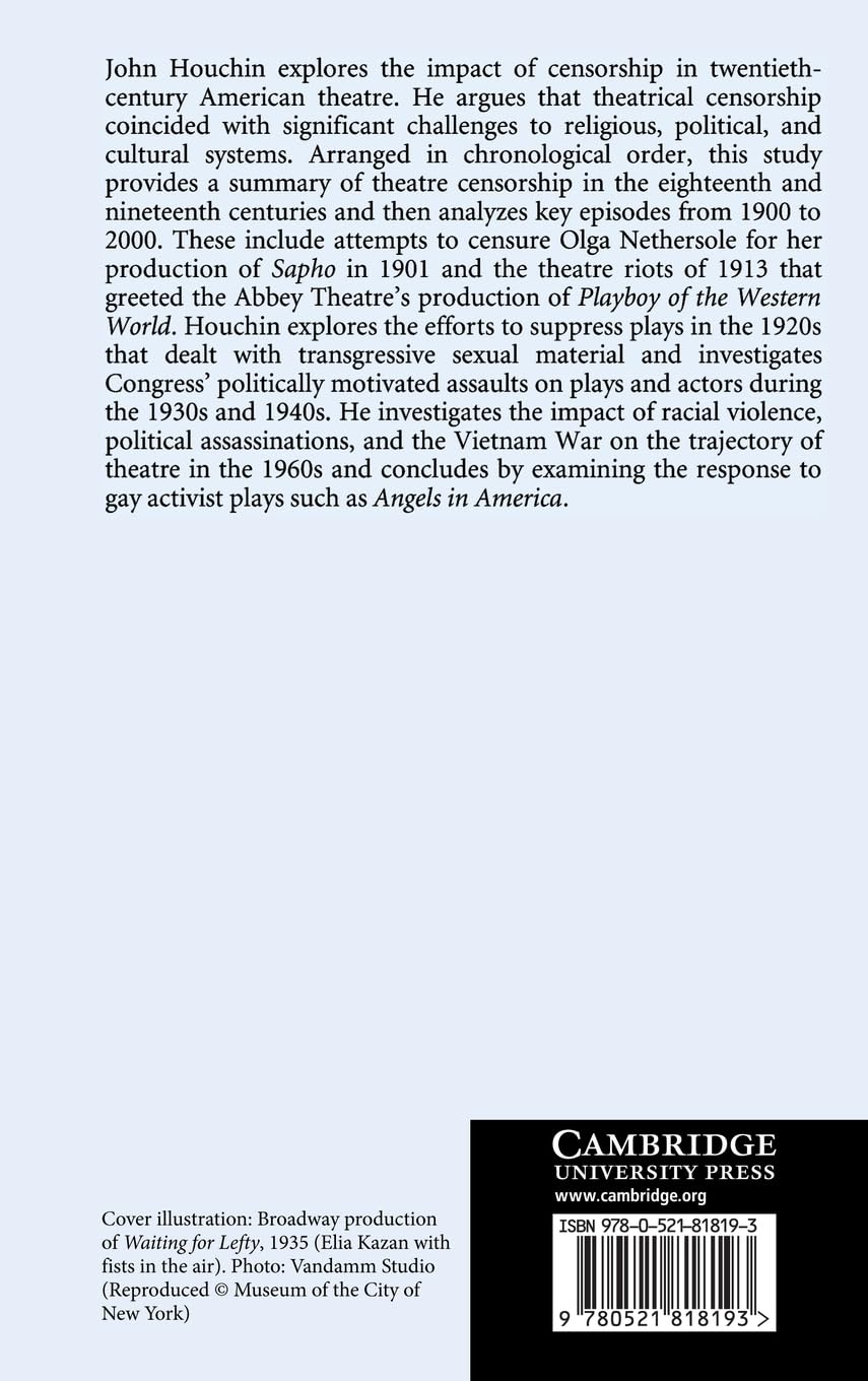 20th Century American Theatre Censorship - History & Analysis | Cambridge Studies in American Theatre & Drama Vol.16 | Academic Research for Theatre Students & Historians