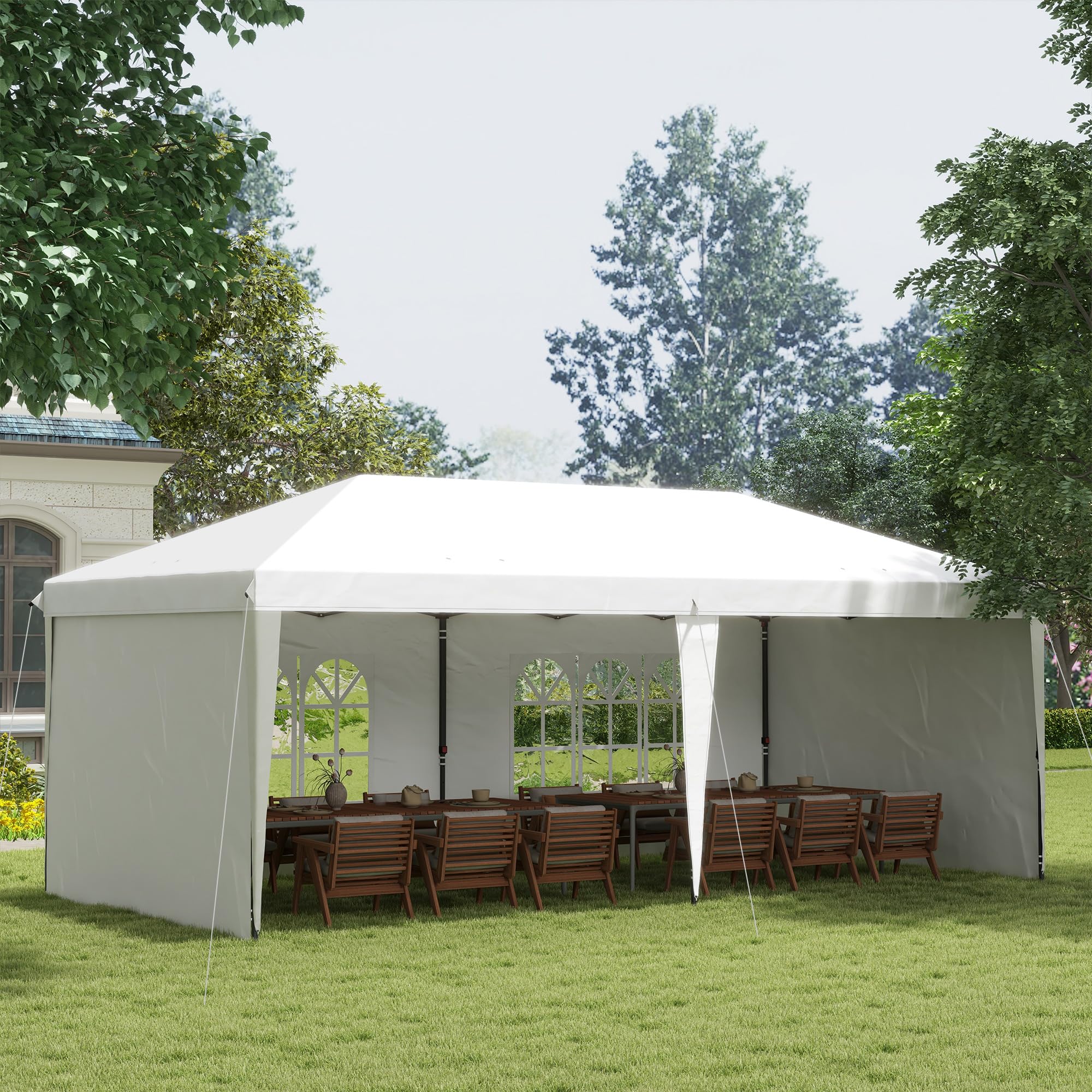 Outsunny 10' x 20' Heavy Duty Pop Up Canopy Tent with 4 Removable Sidewalls - Waterproof Instant Shelter Gazebo for Outdoor Parties, Camping, Beach, Backyard, Garden & Patio - Includes Carrying Bag (White)
