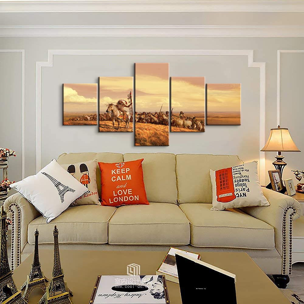 5-Piece Native American Wall Art Set - Indian Decor, Chiefs Wall Decor, 50''W x 24''H - Perfect for Living Room, Bedroom & Office Decor