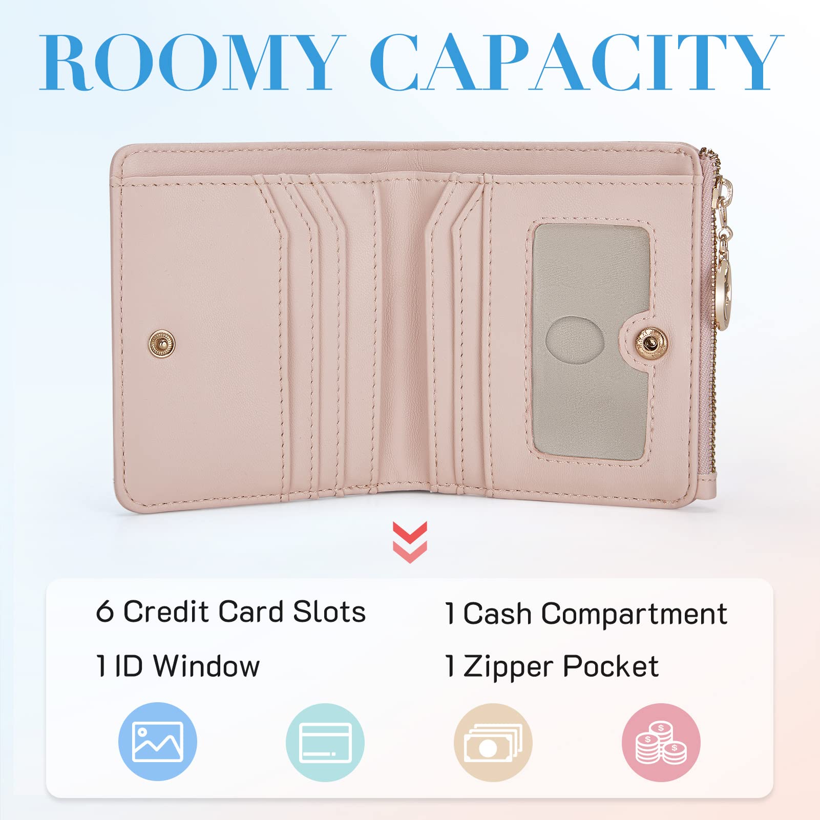Missnine RFID Blocking Small Wallet for Women - Compact Pink Quilted Bifold Purse with ID Window & Coin Pocket | Perfect for Travel, Shopping & Everyday Use