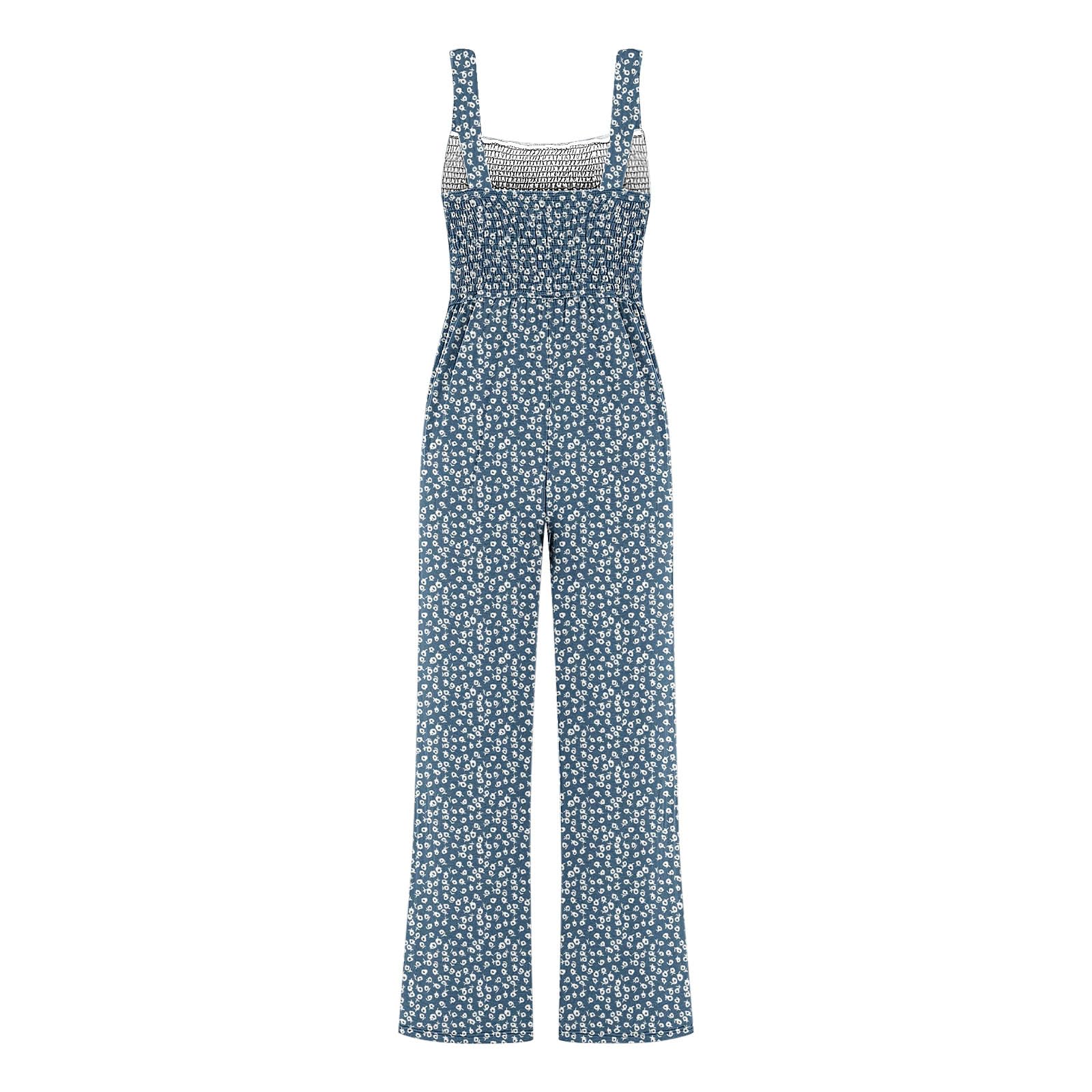 Women's Floral Boho Jumpsuit - Sleeveless Pleated Wide Leg Overalls with Pockets | Casual & Dressy Loose Fit Romper | Perfect for Summer Outings, Beach Vacations & Boho Fashion Styles