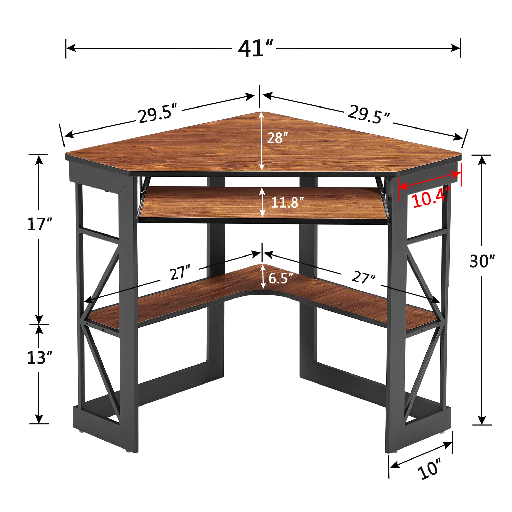 VECELO Compact Corner Desk - Home Office Computer Desk with Smooth Keyboard Tray & Storage Shelves, Space-Saving Triangle Writing Table in Teak Finish | Perfect for Small Spaces, Dorm Rooms & Apartment Workstations
